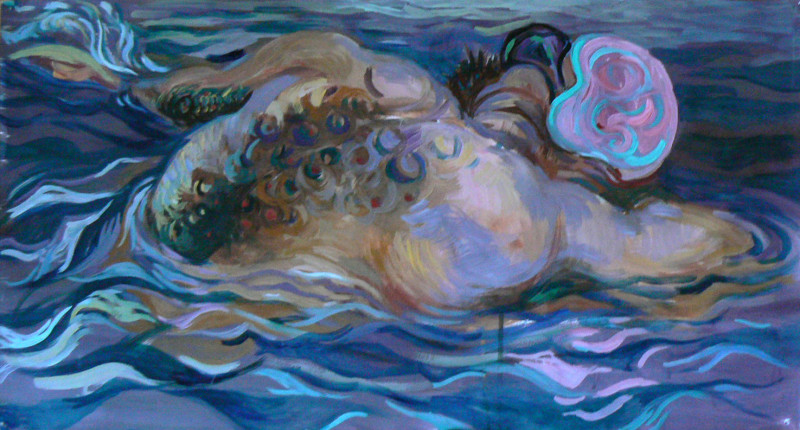 Plavec, tempera na papíře, 102 x 55, 2004