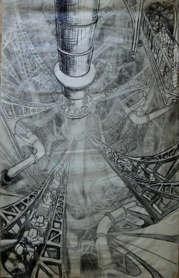 Potrubí, uhel na papíře,100x140, 2004