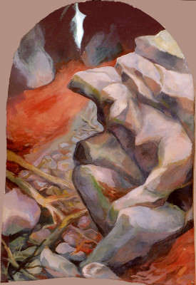 Hlídání hrobu-obraz do kaple, papír, kvaš,150x200 cm, 2004