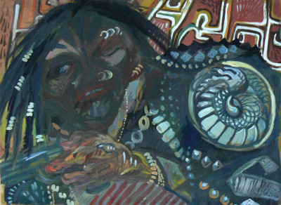 Indián, tempera na papíře, 51x36, 2004