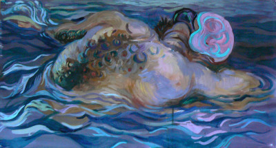 Plavec, tempera na papíře, 102 x 55, 2004
