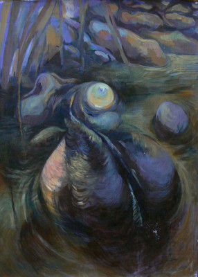 Vodník, vaječná tempera na papíře, 64x90, 2004